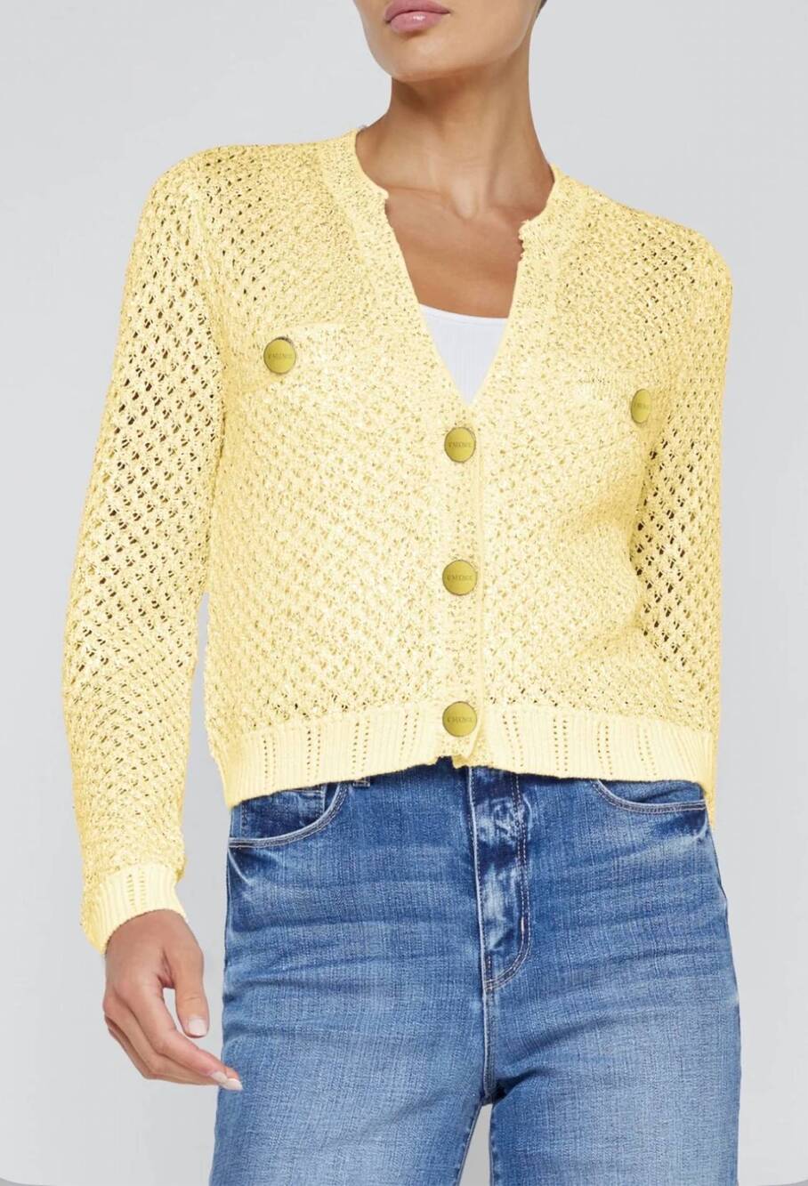 NEW L'AGENCE blanca sequin cardigan in yellow